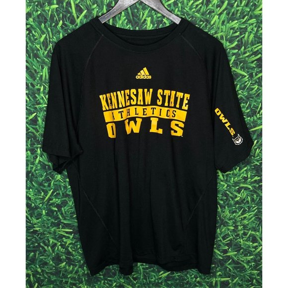 Kennesaw State Owls KSU Men’s Large Black Gold Adidas Climalite Stretch Shirt - Picture 2 of 4